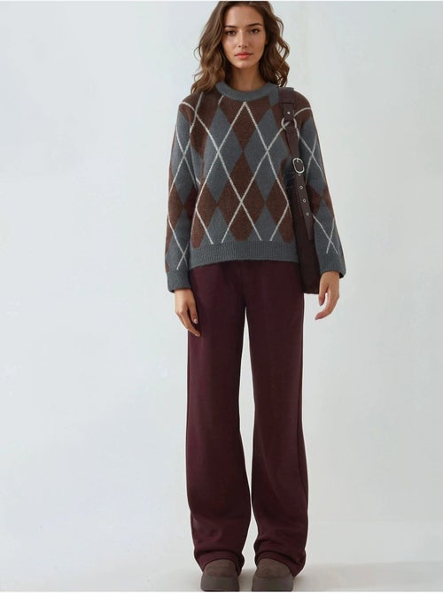 Pantalón de chándal de mujer de pierna ancha en mezcla de algodón hiccup - Kiabi