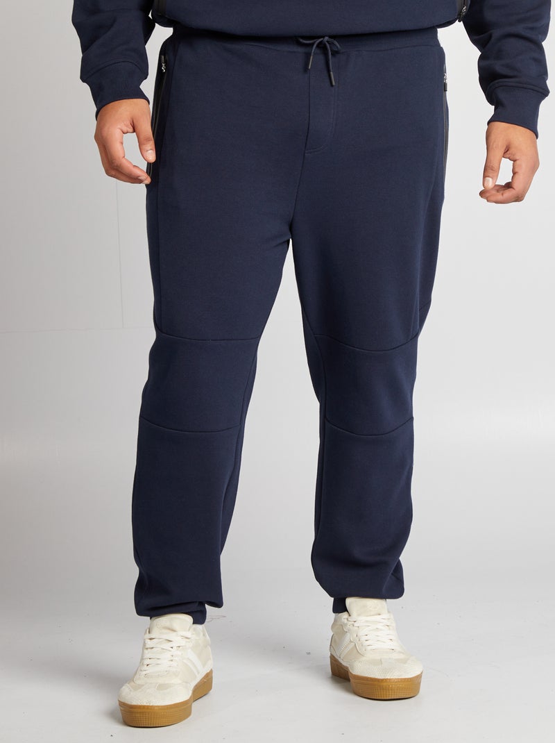 Pantalón de chándal de punto de piqué con bolsillos con cremallera azul - Kiabi