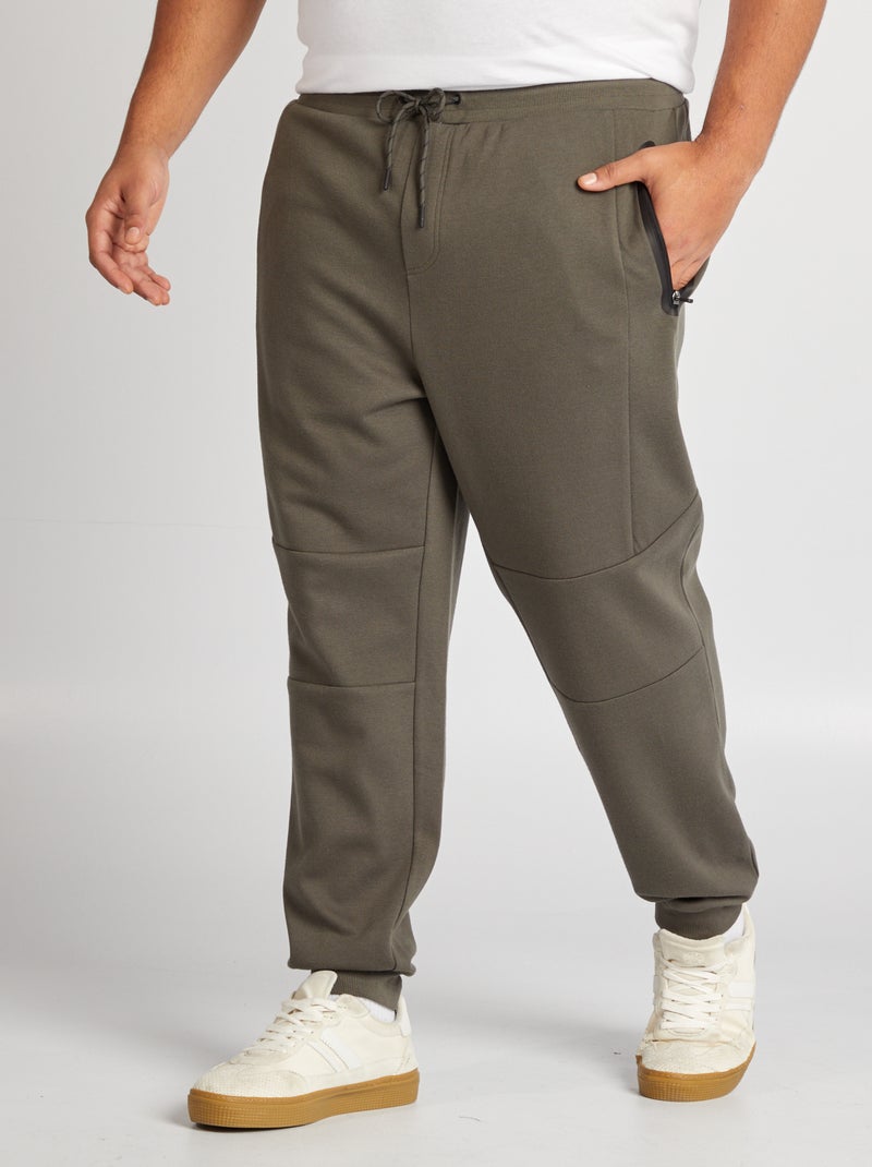 Pantalón de chándal de punto de piqué con bolsillos con cremallera KAKI - Kiabi