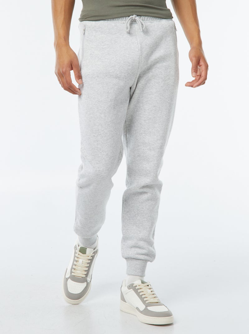 Pantalón de chándal en felpa perchada con 2 bolsillos con cremallera Gris - Kiabi