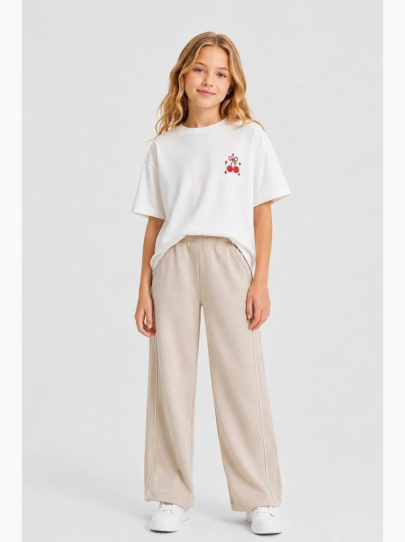 Pantalón de chándal juvenil de algodón y poliéster tommy Beige arcilla - Kiabi