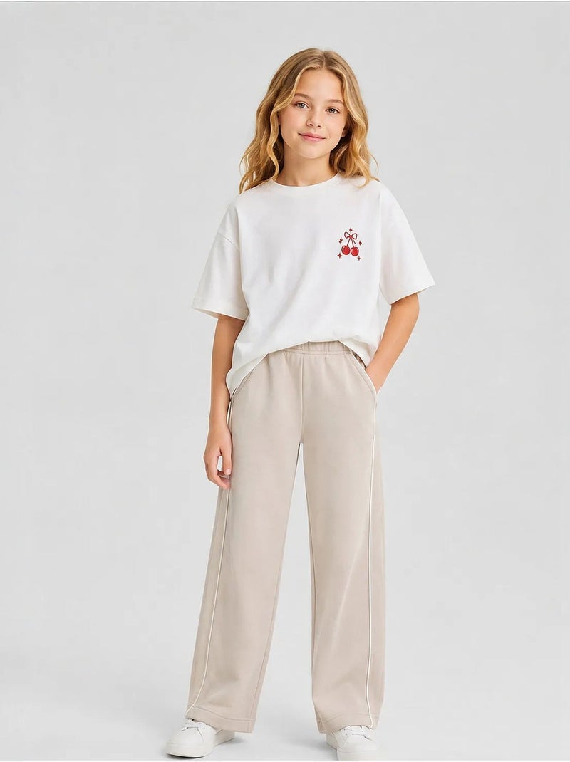 Pantalón de chándal juvenil de algodón y poliéster tommy Beige arcilla - Kiabi