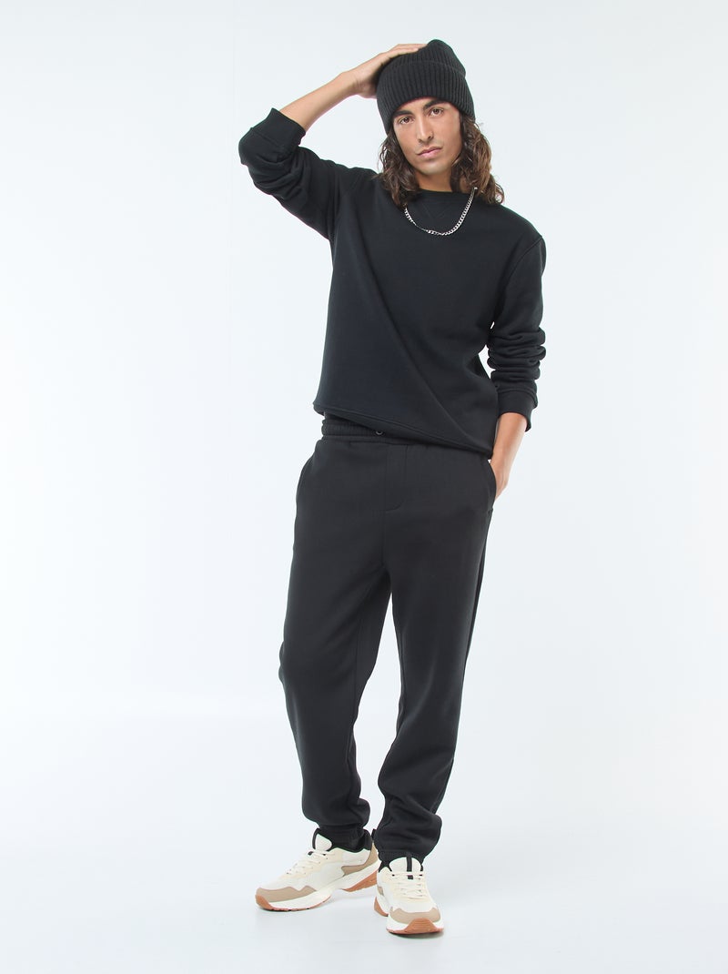 Pantalón de chándal liso con cordones ajustables en la cintura negro - Kiabi
