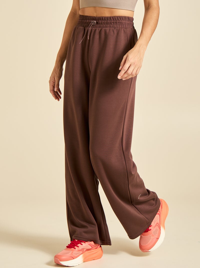 Pantalón de chándal liso de tiro estándar Marron - Kiabi