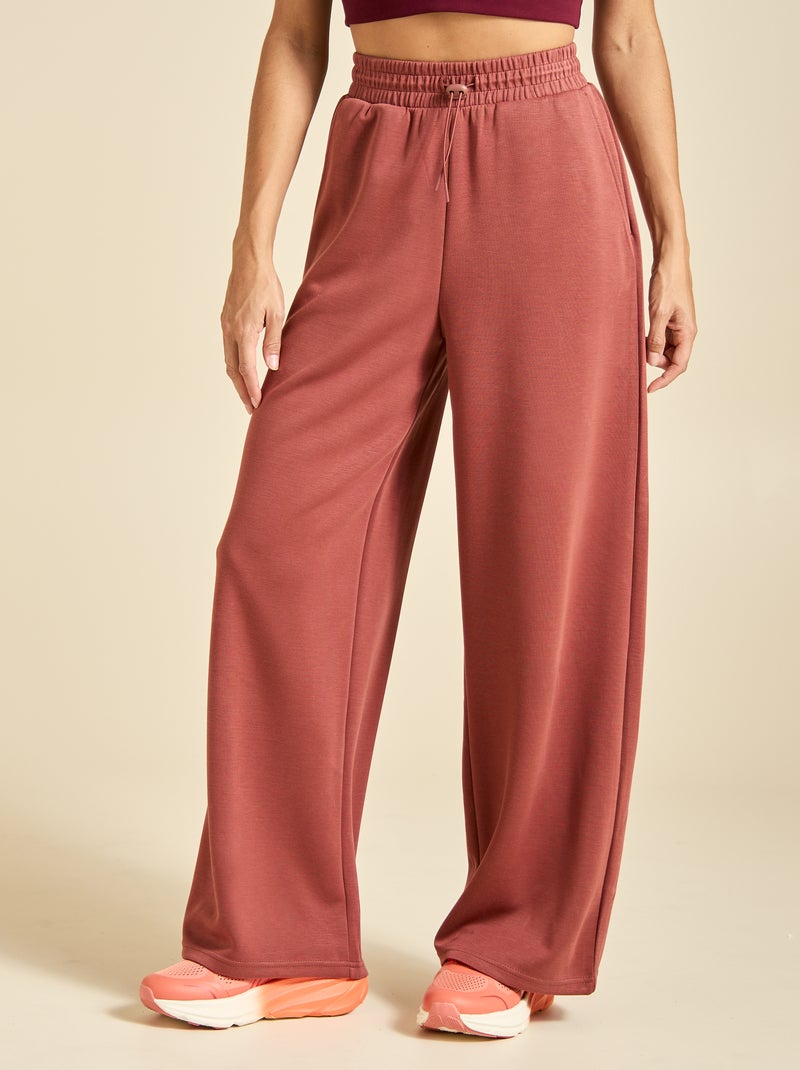 Pantalón de chándal liso de tiro estándar Marron - Kiabi