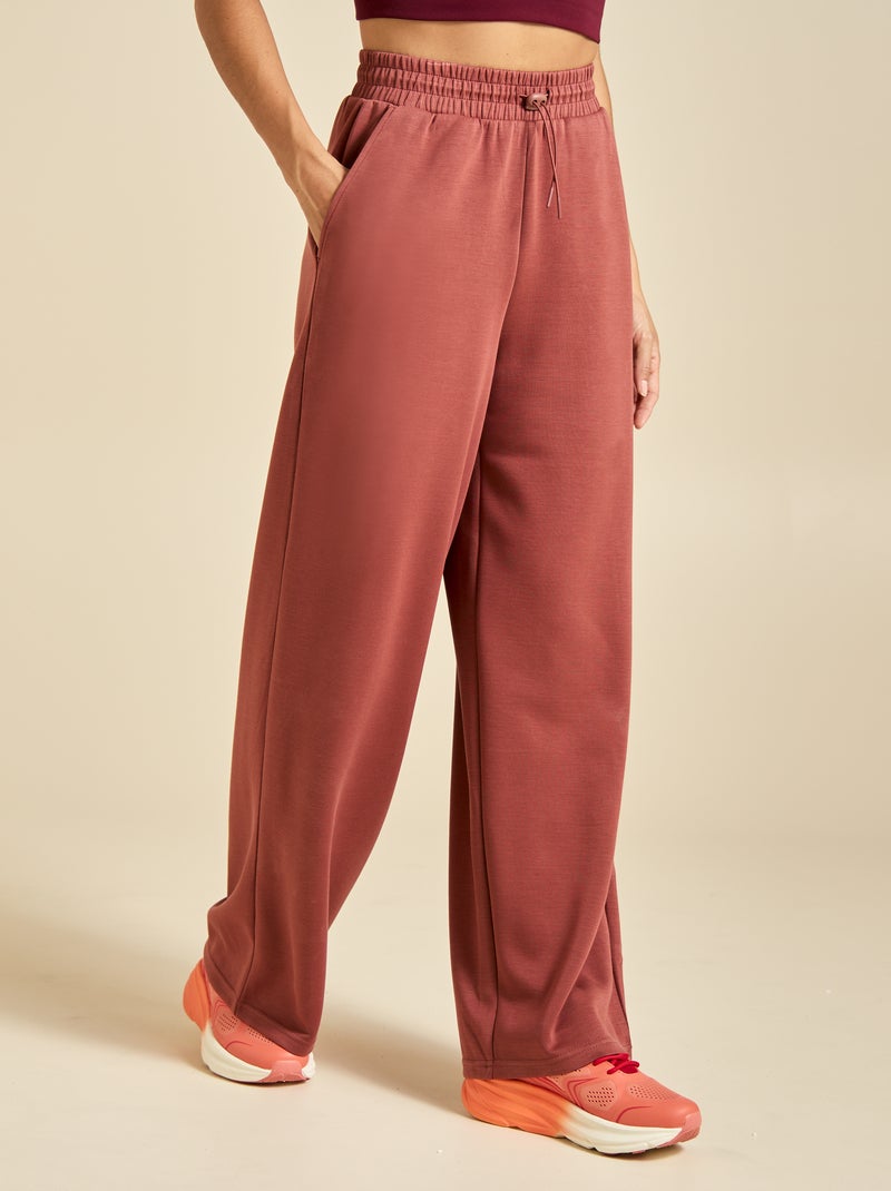Pantalón de chándal liso de tiro estándar Marron - Kiabi