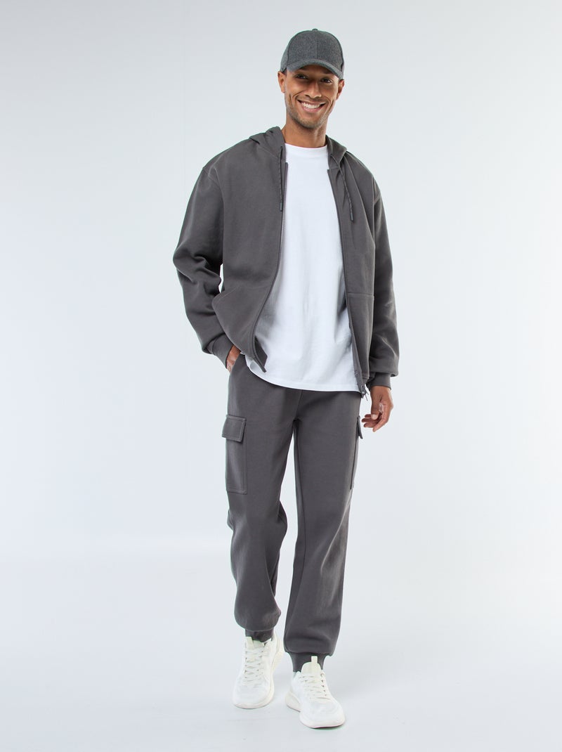 Pantalón de chándal multibolsillos liso gris - Kiabi