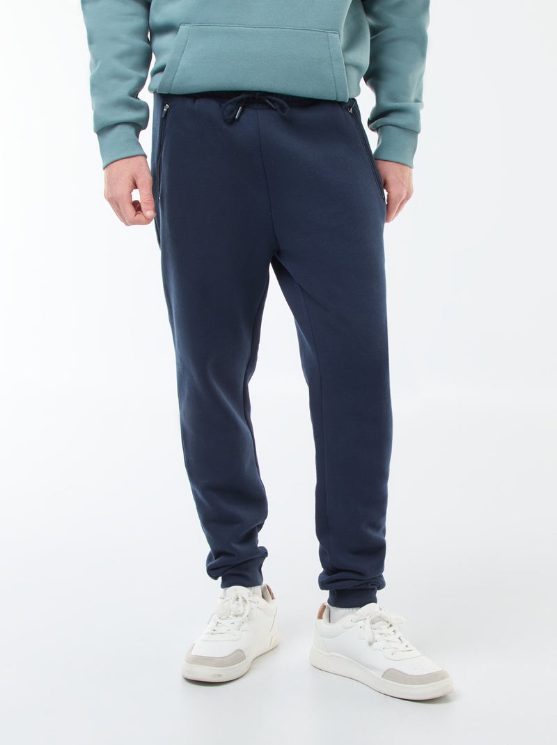 Pantalón de chándal perchado con 2 bolsillos con cremallera azul - Kiabi