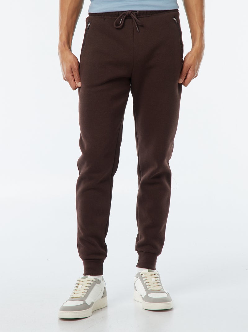 Pantalón de chándal perchado con 2 bolsillos con cremallera Marron - Kiabi