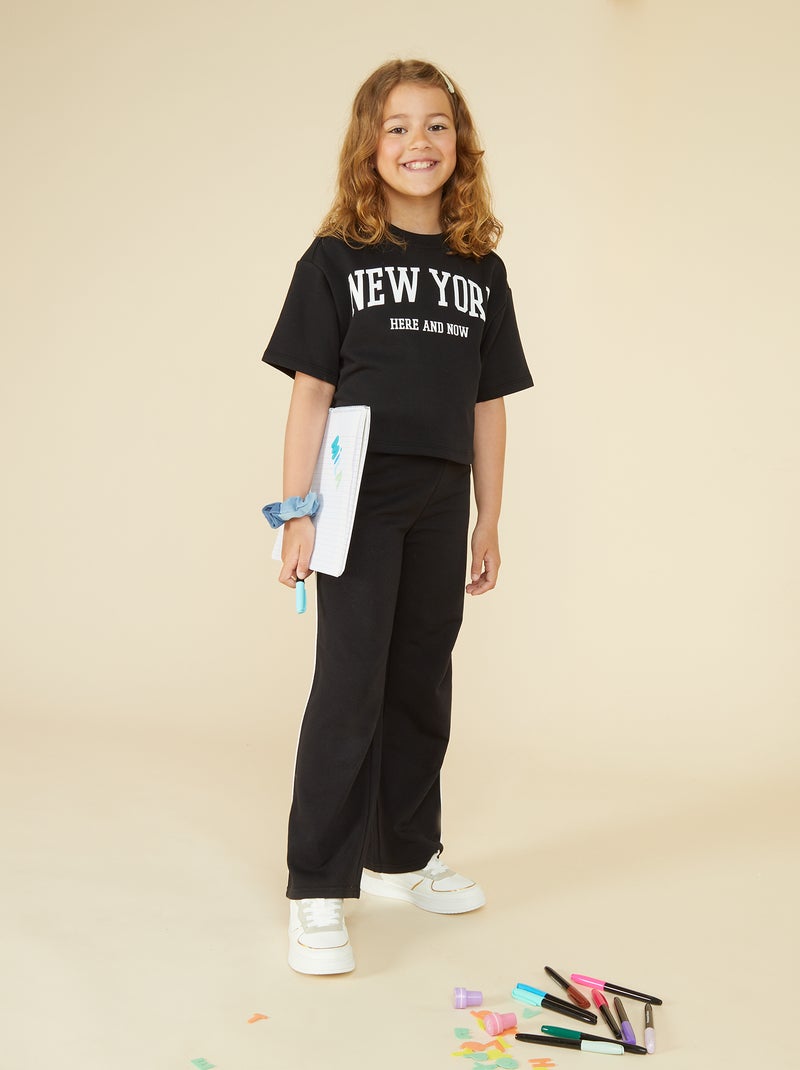 Pantalón de chándal wide leg con cintura elástica negro - Kiabi