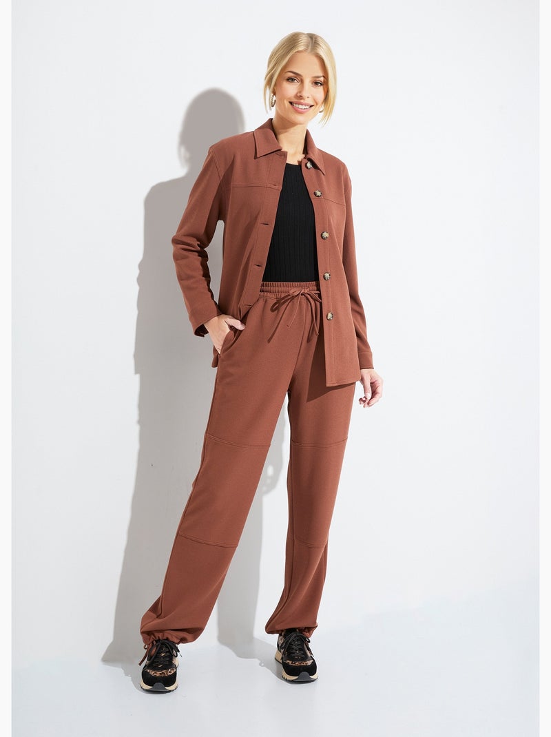 Pantalón de cinturilla elástica ancha en punto crepé liso - AFIBEL Marrón - Kiabi