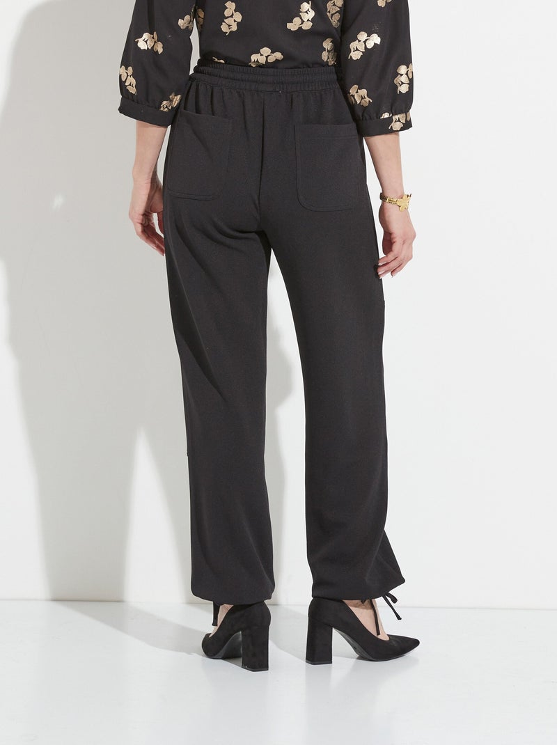 Pantalón de cinturilla elástica ancha en punto crepé liso - AFIBEL Negro - Kiabi