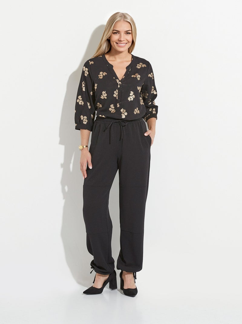 Pantalón de cinturilla elástica ancha en punto crepé liso - AFIBEL Negro - Kiabi