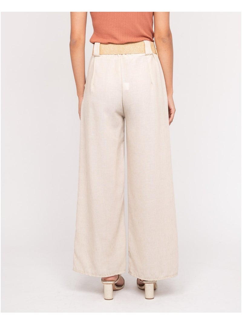 Pantalón de ciudad con cinturón ELOUVE Crudo - Kiabi