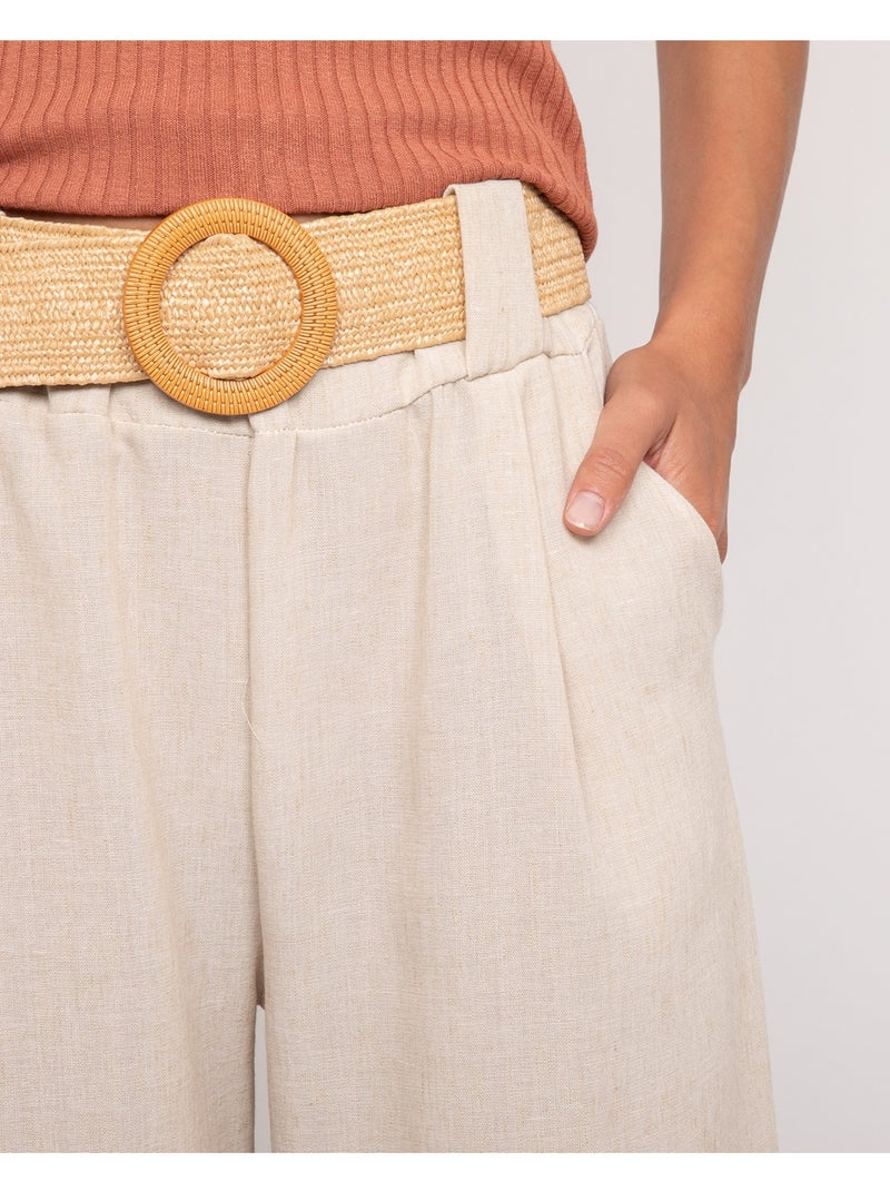 Pantalón de ciudad con cinturón ELOUVE Crudo - Kiabi