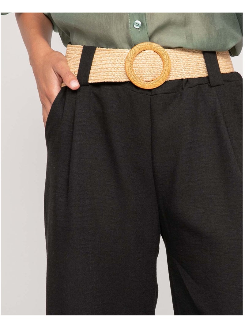 Pantalón de ciudad con cinturón ELOUVE Negro - Kiabi