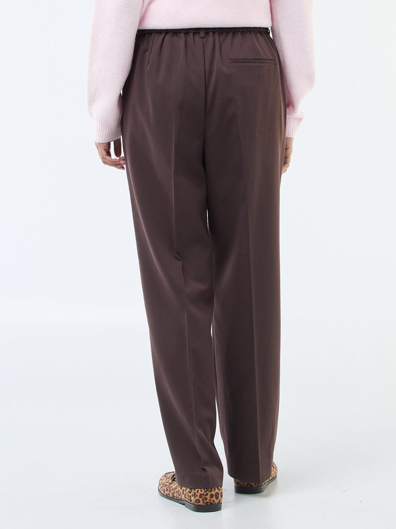 Pantalón de corte ancho con cintura elástica + lazos para atar Marron - Kiabi