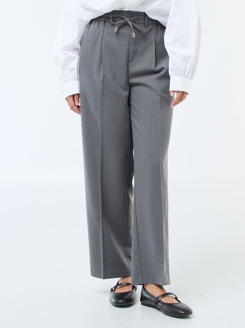 Pantalón de corte ancho con cintura elástica y lazos para anudar Gris - Kiabi