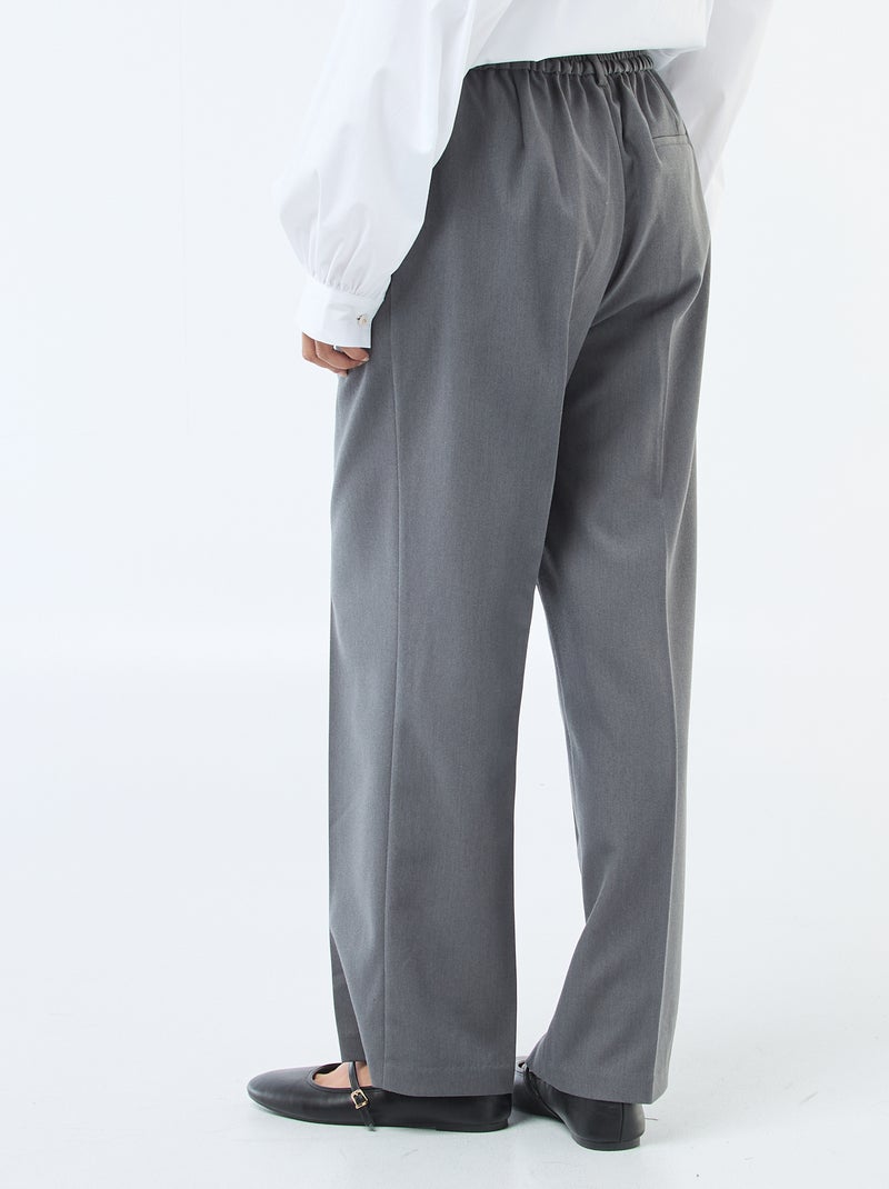 Pantalón de corte ancho con cintura elástica y lazos para anudar Gris - Kiabi