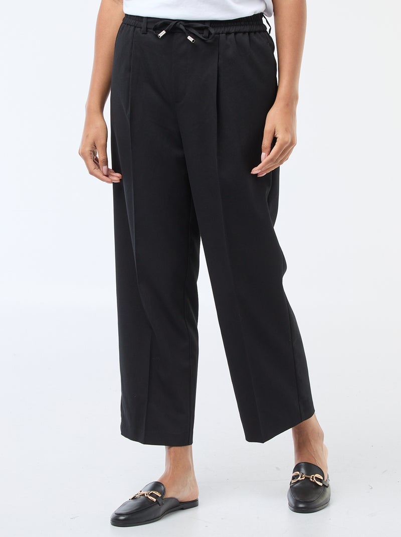 Pantalón de corte ancho con cintura elástica y lazos para anudar Negro - Kiabi