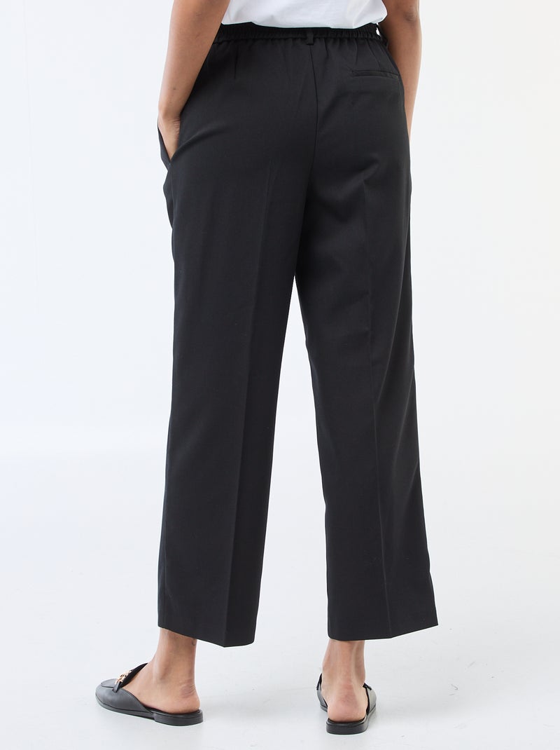 Pantalón de corte ancho con cintura elástica y lazos para anudar Negro - Kiabi