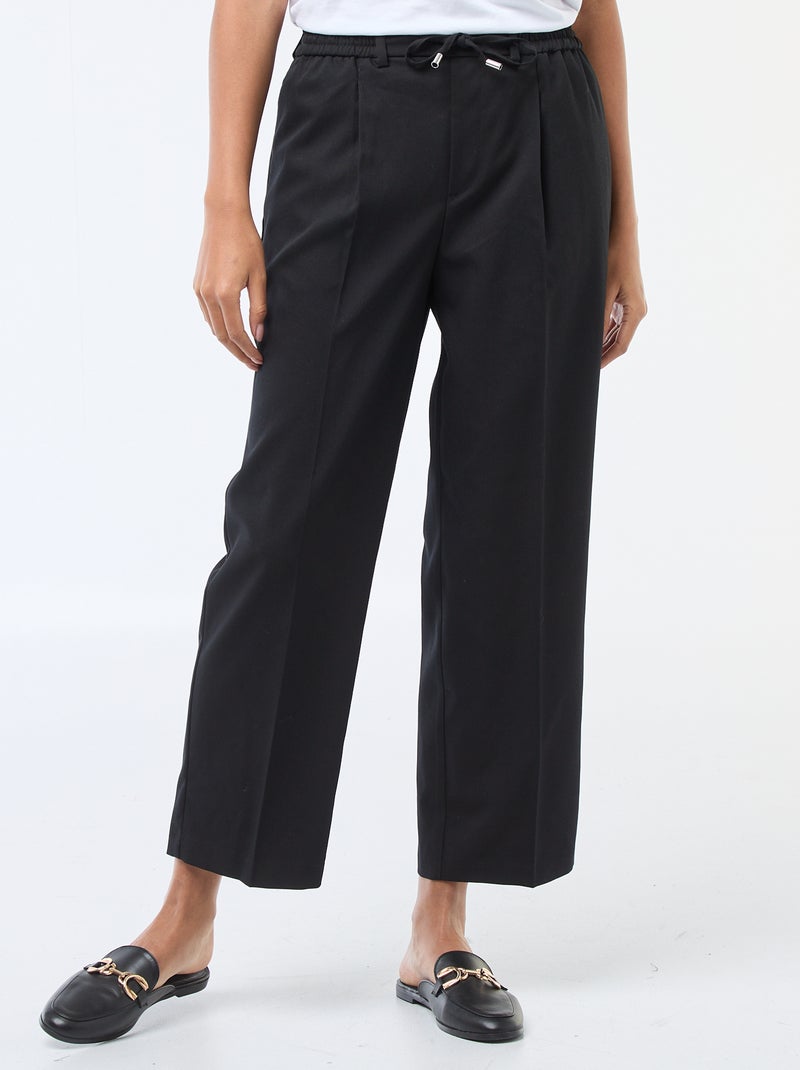 Pantalón de corte ancho con cintura elástica y lazos para anudar Negro - Kiabi