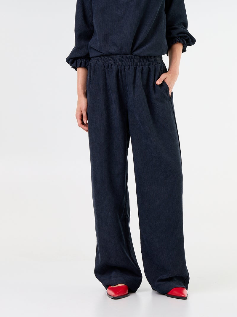 Pantalón de corte ancho de pana Azul - Kiabi