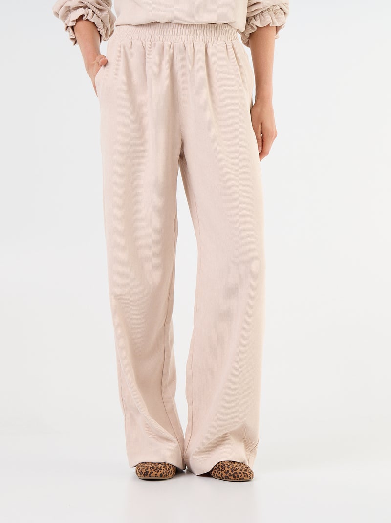 Pantalón de corte ancho de pana Beige - Kiabi