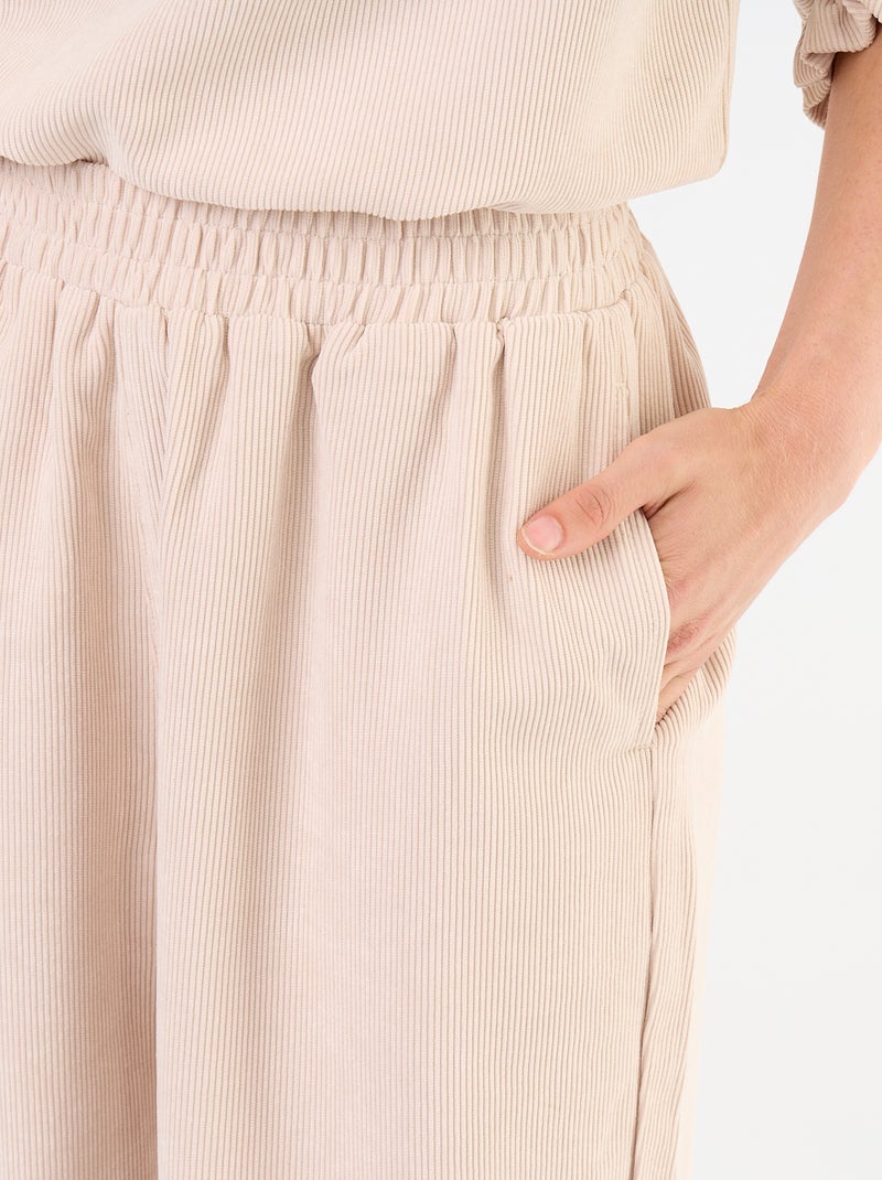 Pantalón de corte ancho de pana Beige - Kiabi