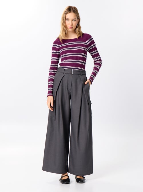 Pantalón de corte ancho y tiro alto con bolsillos de solapa - Kiabi
