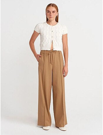 Pantalón de crepé de pernera ancha con cintura de cordón dilvin