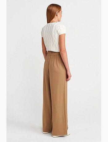 Pantalón de crepé de pernera ancha con cintura de cordón dilvin
