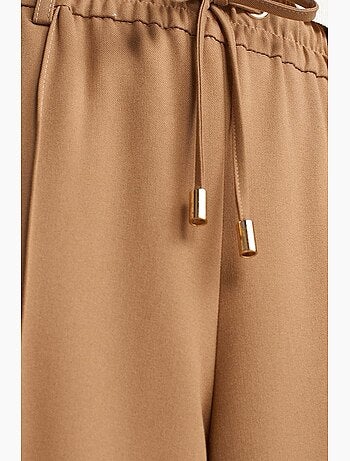 Pantalón de crepé de pernera ancha con cintura de cordón dilvin