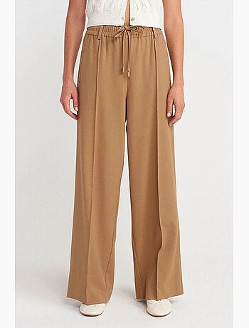 Pantalón de crepé de pernera ancha con cintura de cordón dilvin