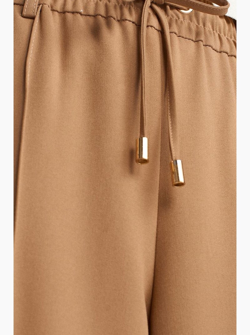 Pantalón de crepé de pernera ancha con cintura de cordón dilvin Camel - Kiabi