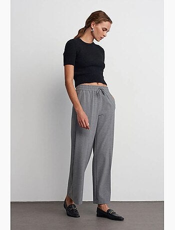 Pantalón de crepé de pernera ancha con cintura de cordón dilvin