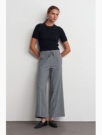 Pantalón de crepé de pernera ancha con cintura de cordón dilvin