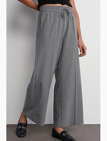 Pantalón de crepé de pernera ancha con cintura de cordón dilvin