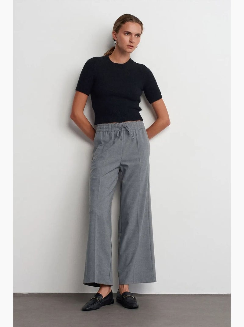 Pantalón de crepé de pernera ancha con cintura de cordón dilvin Gris - Kiabi