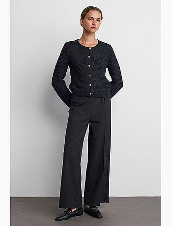 Pantalón de crepé de pernera ancha con cintura de cordón dilvin