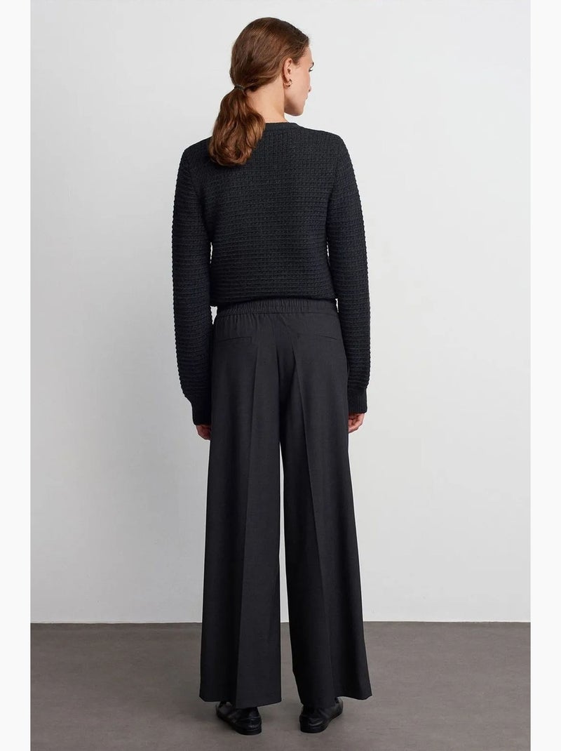 Pantalón de crepé de pernera ancha con cintura de cordón dilvin Gris negro - Kiabi