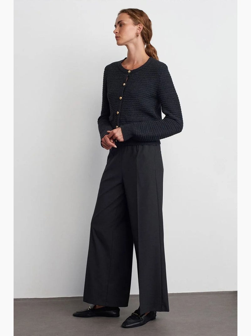 Pantalón de crepé de pernera ancha con cintura de cordón dilvin Gris negro - Kiabi