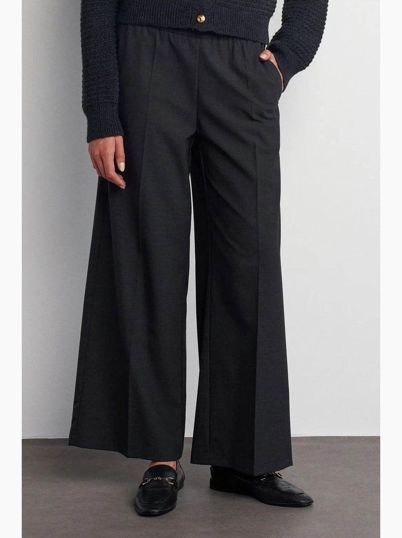 Pantalón de crepé de pernera ancha con cintura de cordón dilvin Gris negro - Kiabi
