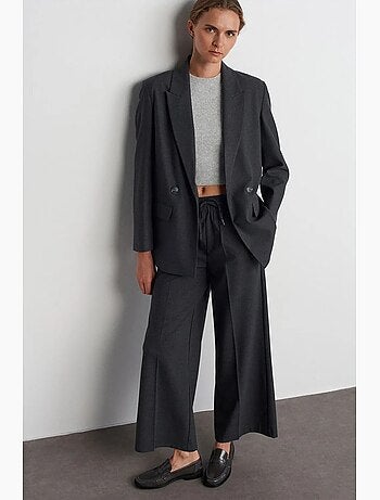 Pantalón de crepé de pernera ancha con cintura de cordón dilvin