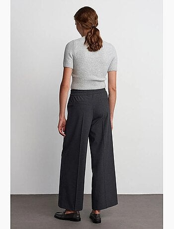 Pantalón de crepé de pernera ancha con cintura de cordón dilvin
