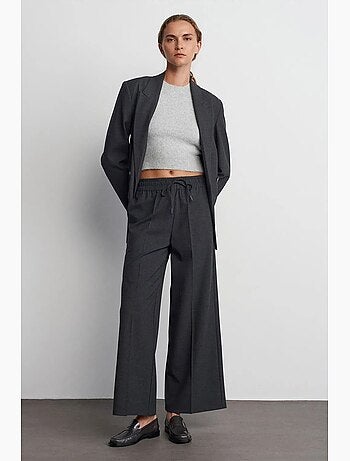 Pantalón de crepé de pernera ancha con cintura de cordón dilvin