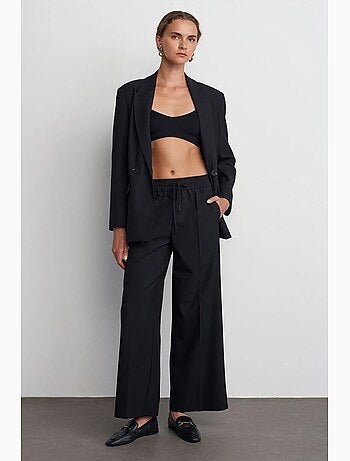 Pantalón de crepé de pernera ancha con cintura de cordón dilvin