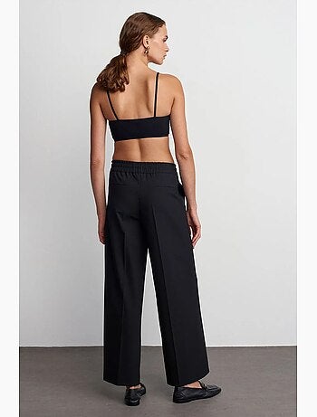 Pantalón de crepé de pernera ancha con cintura de cordón dilvin