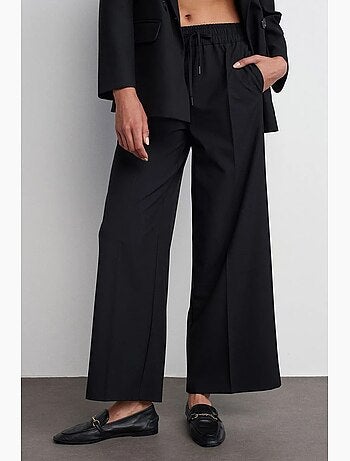 Pantalón de crepé de pernera ancha con cintura de cordón dilvin