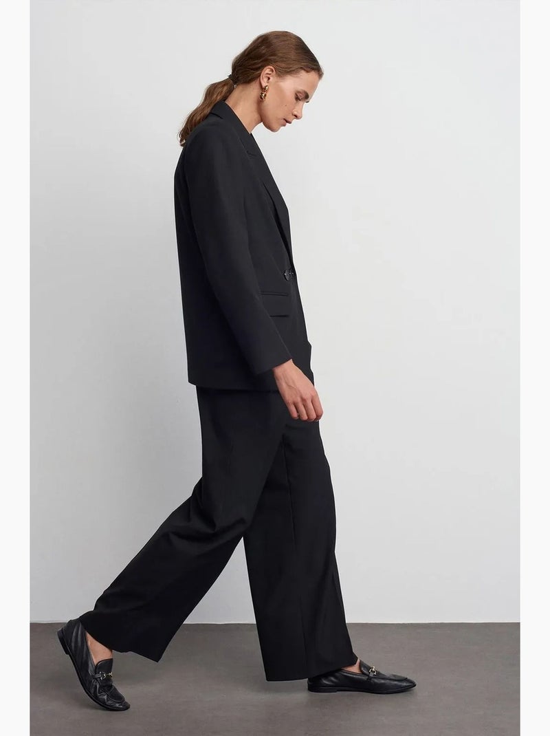 Pantalón de crepé de pernera ancha con cintura de cordón dilvin Negro - Kiabi